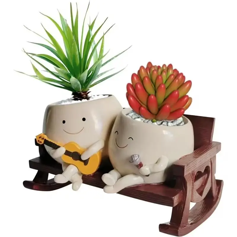 Creative Couple Playing Guitar Singing Succulent Pot Resin Decoration, Cute Home Garden Singing Succulent Planter Craft, Valentine's Day Decor, Whimsical Charm, Unique Pots, Decorative Pot, Garden Accessories