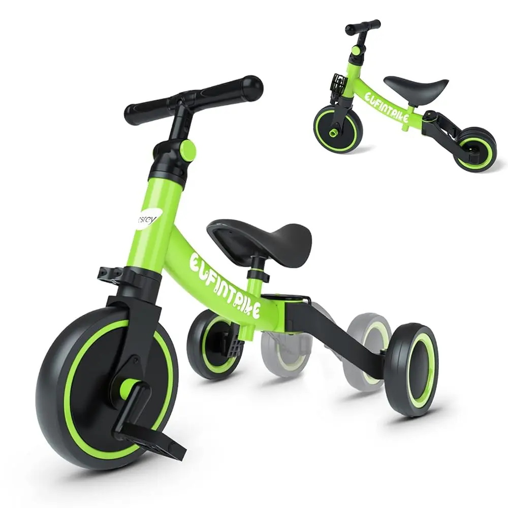 Besrey 5-in-1 Toddler Bike for Indoor and Outdoor Play, Convertible Kids Tricycle with 70-Degree Steering Limit and Enclosed Wheels baby bicycles