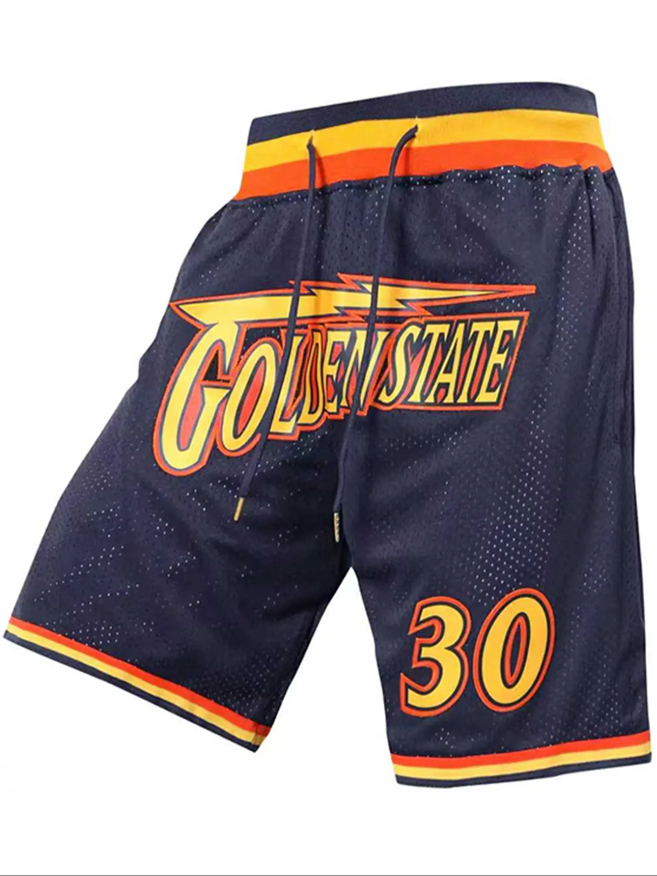 Men's 30 Blue Vintage Embroidered Zipper Basketball Shorts, Sports Shorts, Athletic Shorts, Jersey Shorts, Activewear Clothing, Casual Fitted Training Pants for Spring & Fall, Moderate Fabric, Comfortable Fit, Sportswear