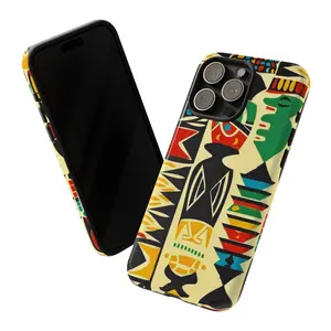 African Tribal Geometric Design Handheld Cloth Smartphone Casing - Shockproof, Wireless-Friendly, Durable Mobile Device Accessory for Protection