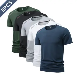5-piece set of men’s solid-color T-shirts, casual and comfortable athletic crew neck short sleeves, suitable for everyday wear and outdoor activities.
