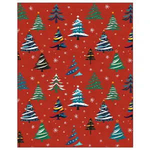 Christmas Tree Area Rug, Festive Xmas Design, Washable Non-Slip Low Pile Carpet for Living Room, Bedroom, Dining Room, Blue, Red, Green, Sizes 5x7 and 9x12