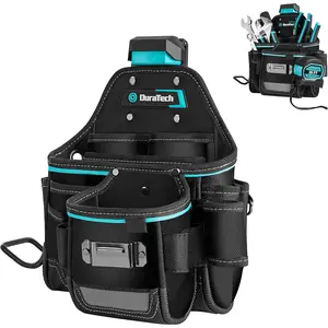 Tool Pouch with Belt Clip, Electrician Tool Pouch with Tape Measure Holder & Hammer Loop, Quick Release Buckle, Expandable Support Frame, Ideal for Construction, Carpentry and Handyman Use