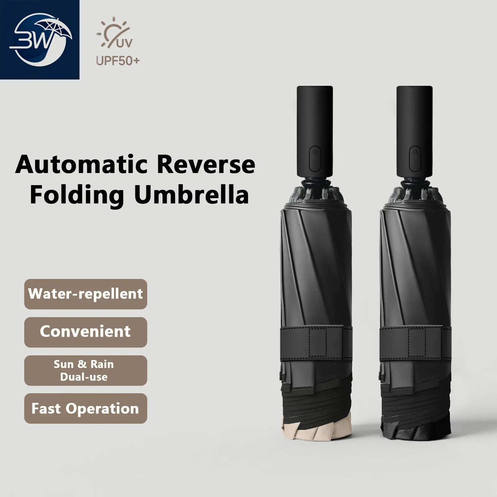 Automatic Inverted Umbrella, Auto Open & Close, Windproof Water‑Repellent Sun & Rain Dual‑Use Reverse Folding Car Umbrella with Cute Cartoon Prints