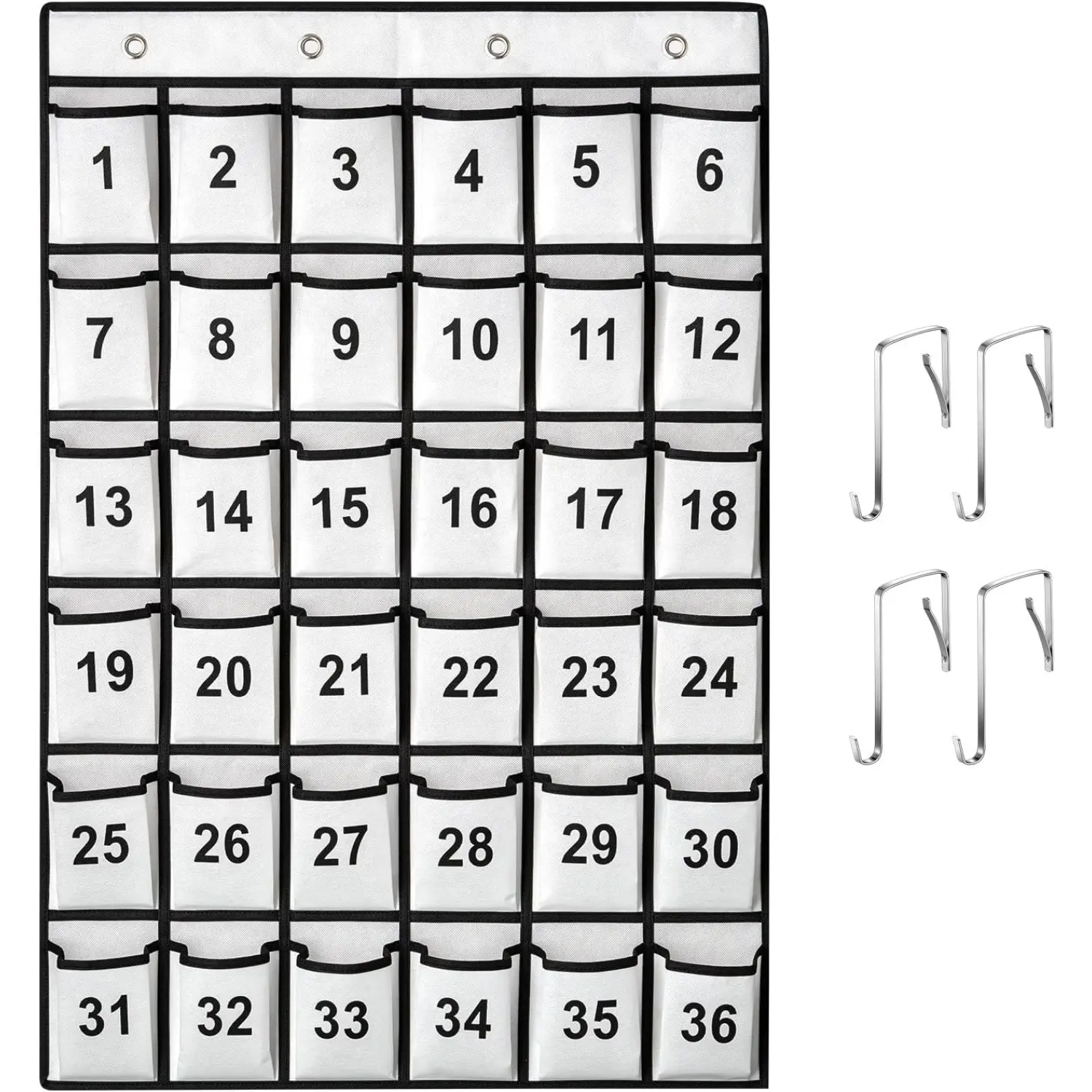 36 pockets Hanging Classroom Pocket Chart, Phone & Calculator Storage Organizer with Stainless Steel Hooks