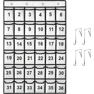 Hanging Classroom Pocket Chart, Phone & Calculator Storage Organizer with Stainless Steel Hooks(36pockets)