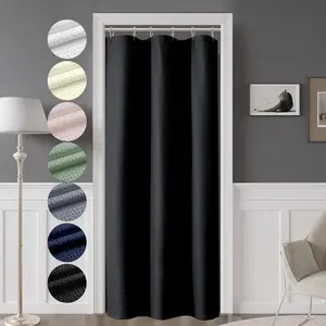 Fabric Shower Curtain 36 x 72 Inch-Soft & Waffle Small Black Shower Curtain for Bathroom with Texture for Narrow Stall Size, Machine Washable Water Resistance, Hotel Style, Black