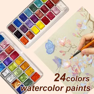 2 Pcs 24 Colors Pearlescent Watercolor Paint Set, Art Pearlescent Painting Palette, Sparkle Pearlescent Watercolor, Art Materials for Artists & Students, Art Drawing Supplies