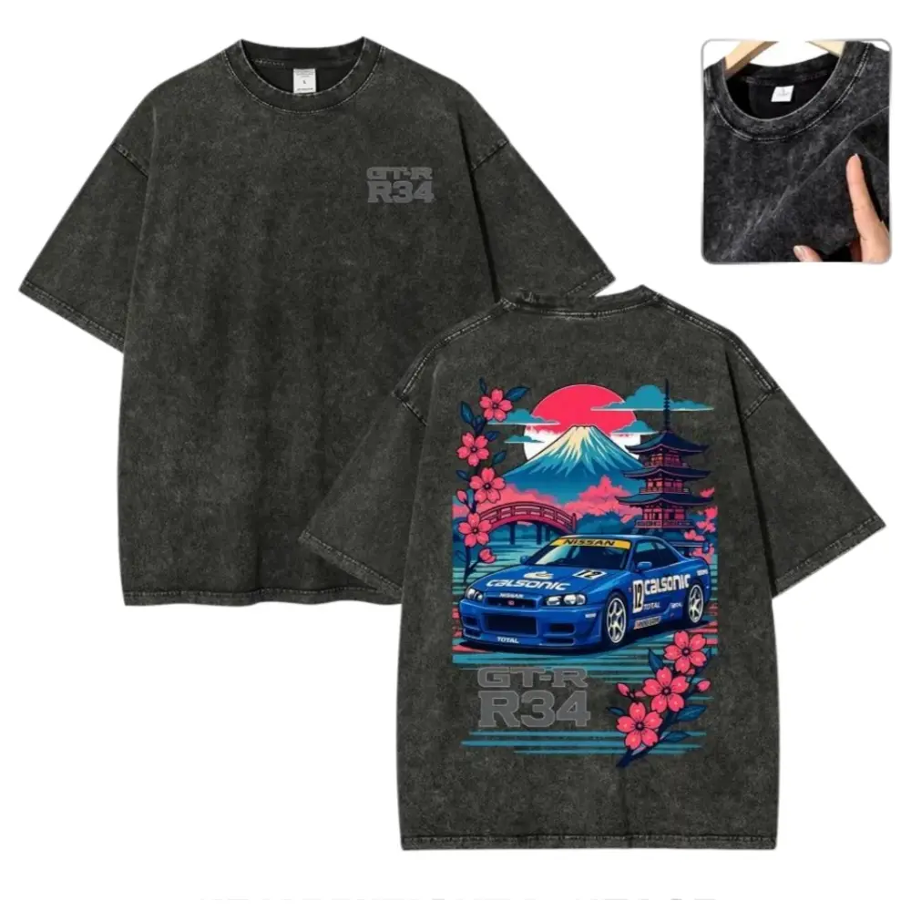 Japan Style Retro Blue Racing Car Vintage Washed Tee 90s Men's Graphic Tee t Shirts Funny Graphic Tee Good Graphic Tees Graphic Tees Streetwear Outfits Men Vacation Outfits Oversized Tshirt Men