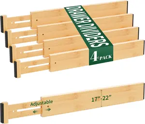 4 Pack  Drawer Dividers 2.6" High,17-22" Adjustable Spring  Clothes Drawer Organizers for Kitchen, Dresser, Bathroom, Bedroom and Office