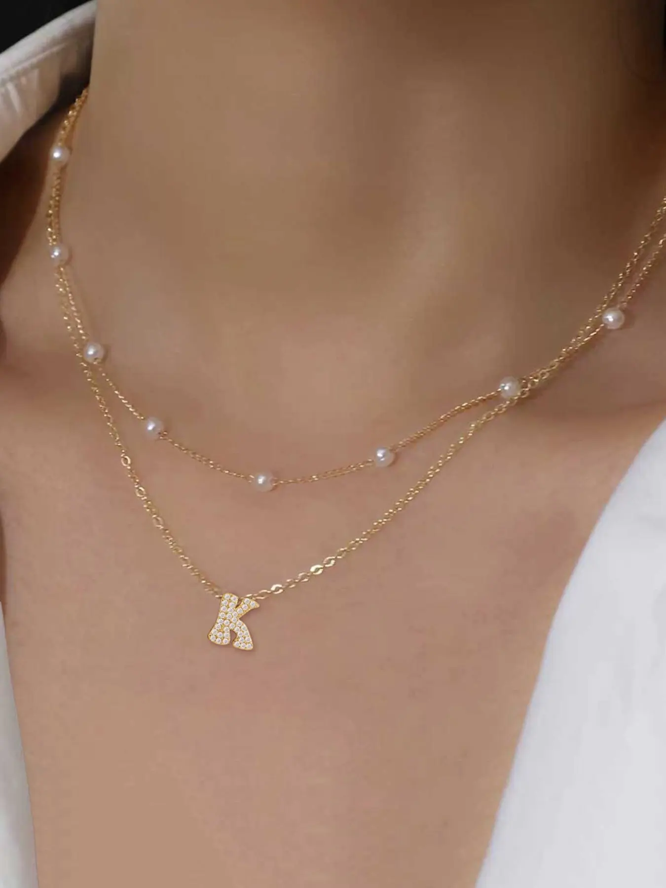 2 Piece Set Micro-Pavé Zircon Bubble Initial Pendant Necklace, Elegant Stainless Steel Multi-Layer Chain, Women's Fashion Jewelry, Personalized Necklaces