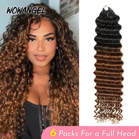 [Buy 5 Get 1 Free] Deep Wave Feather Crochet Human Hair Extensions 1B/27 Miracle Knots Human Hair Pre-Separated Feather Knotless 1B/4/30 Invisiable Miracle Knots With String Real Human Hair 5Pack Lightweight & Reusable For Women Easy Braiding