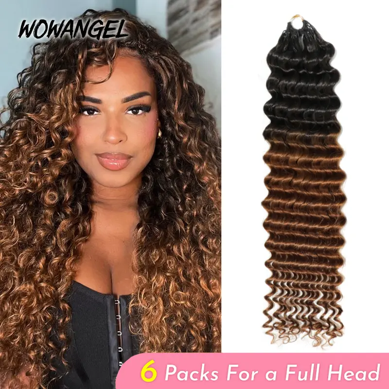 [Buy 5 Get 1 Free] Deep Wave Feather Crochet Human Hair Extensions 1B/27 Miracle Knots Human Hair Pre-Separated Feather Knotless 1B/4/30 Invisiable Miracle Knots With String Real Human Hair 5Pack Lightweight & Reusable For Women Easy Braiding