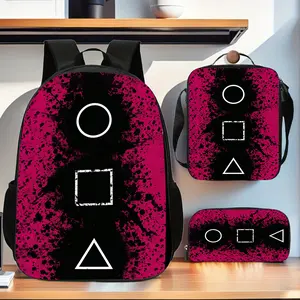 Stimulating Game 3pcs Exciting Game Backpack Set, Cartoon Large Capacity Backpack, Includes 1 Lunch Bag And 1 Pencil Case, Ideal for Holiday Or Birthday Presents, Daily Use