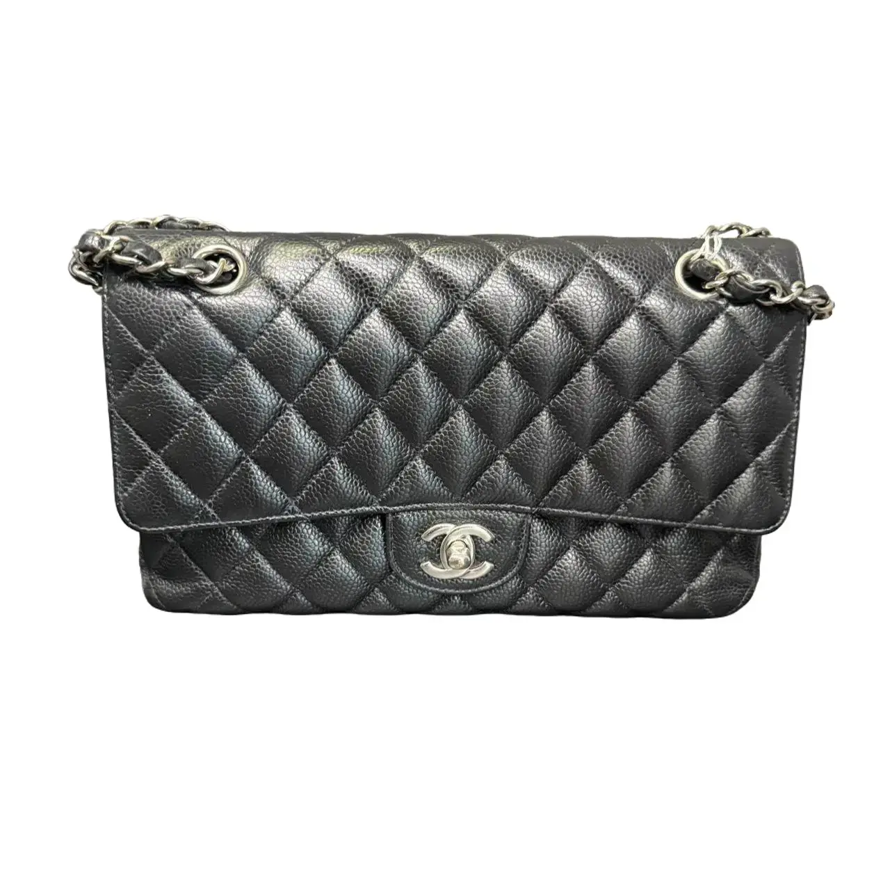 Pre-owned CHANEL Medium Classic Handbag, Compact Calf Leather Double Flap Shoulder Bag for Everyday Use