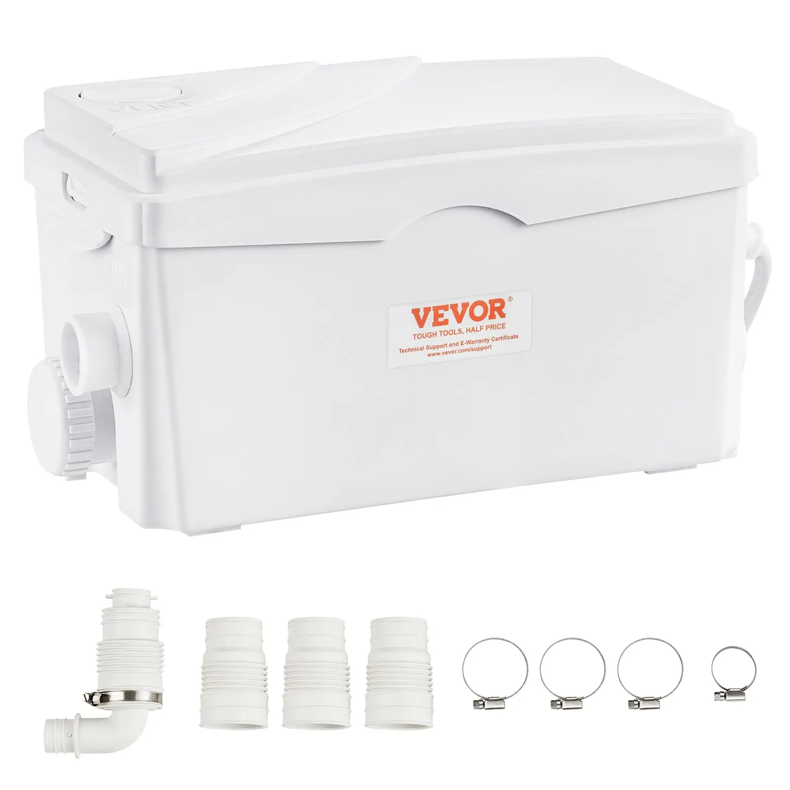 【Summerfinds】VEVOR 350W Flo300 Macerator Pump Upflush Machine w/ Check Valve, 6000 L/h Flow, 23 ft/7 m Head, 115V/60Hz, 3 Water Inlets, 3600 rpm, 11.5 lbs, 300x165x180 mm/11.8x6.5x7.1 in, Odor Control, PP-GF20, for Bathtub, Laundry, Basement Use