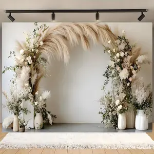 Reed Flower Backdrop, 1 Count Simple Reed Flower Backdrop, Wedding Party Decoration, Garden Decoration, Birthday Background, Home Decoration, Banners