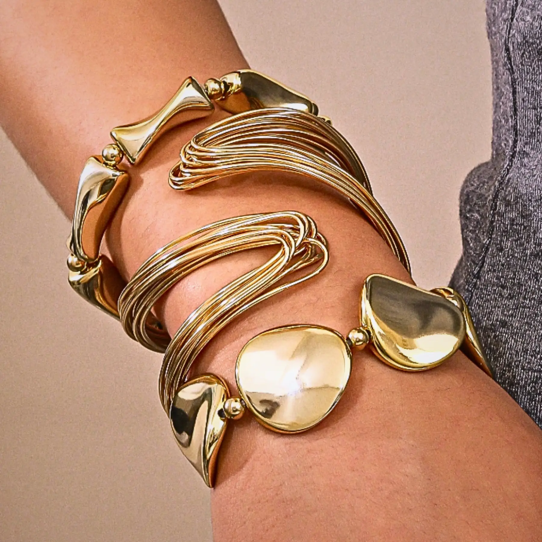 Women’s 3 Piece Bracelet Set – Asymmetrical Bangles & Lightweight Plastic Bracelets, Stylish Everyday Jewelry