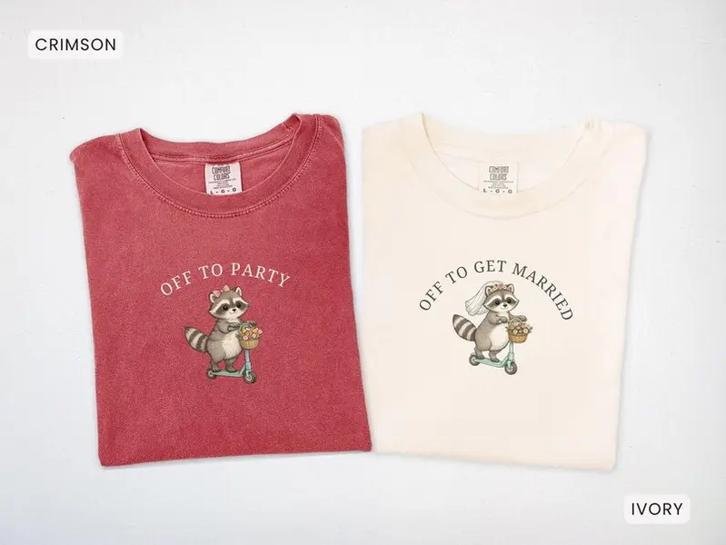 Off To Party Funny Raccoon Bachelorette Comfort Colors T-Shirt, Bridal Squad Matching Shirts, Bachelorette Weekend, Getting Ready Outfit, Bridesmaid Gifts, Bridesmaid Shirt, Bachelorette Party, Full Size, Full Color