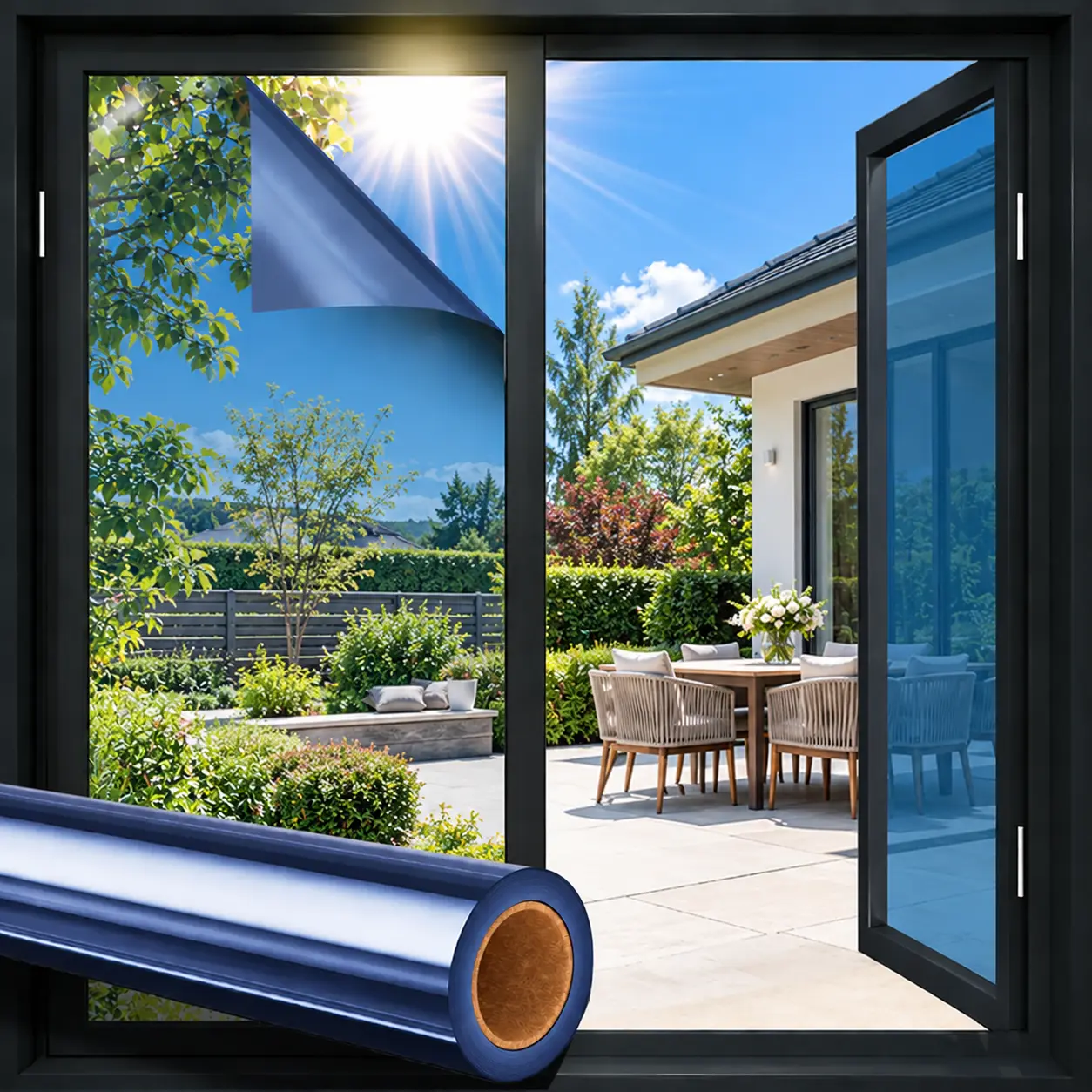 One-Way Privacy Window Film, Heat Control & UV Blocking Reflective Window Tint, Sun Blocking Glass Film for Home, Office, Bedroom & Balcony, Easy Apply & Removable