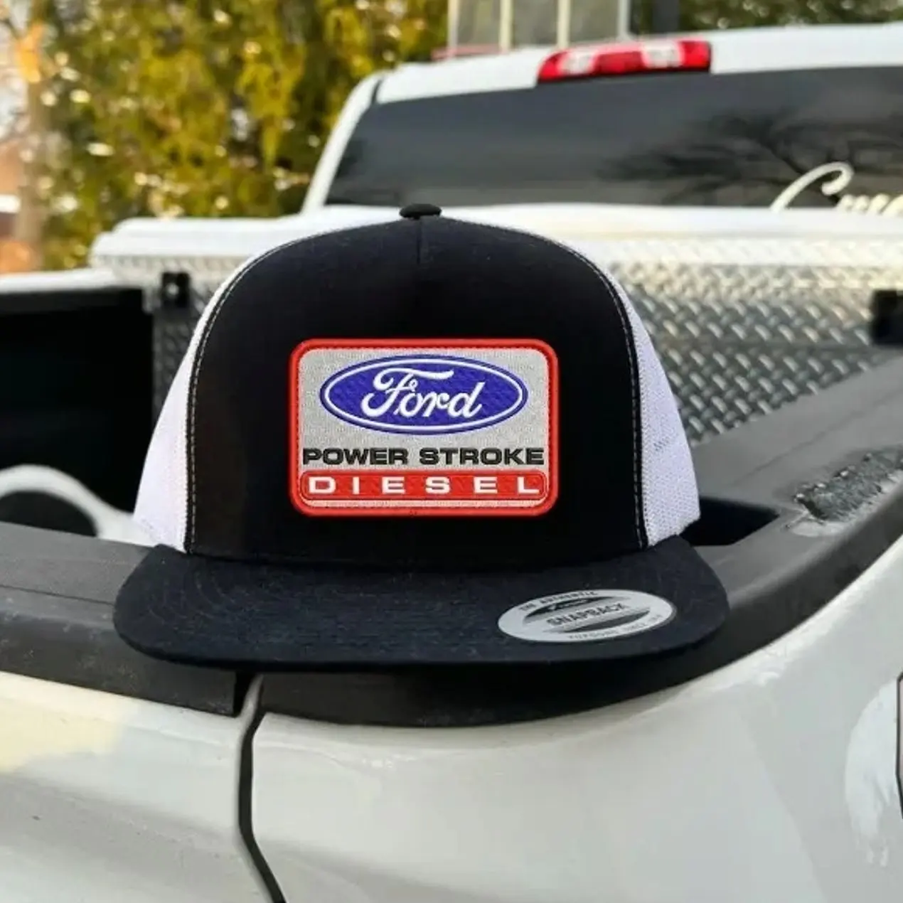 Power Stroke Diesel Trucker Hat | Diesel Truck Patch Mesh Snapback | Flat Bill Pickup Truck Cap | Garage Mechanic Gift for Men
