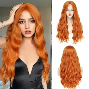 Long Orange Wavy Wigs for Women 26 Inch Natural Curly Synthetic Wig Heat Resistant Fiber for Daily Party Use Deep Wave Pattern