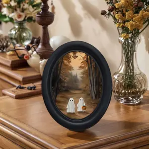 Vintage Gothic Victorian Style Ghost Wall Decor, Handmade Photo Transfer Print, Oval Wooden Sign for Halloween Christmas Thanksgiving Decoration