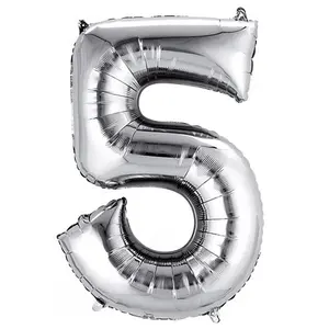Number 5 Silver Foil Balloon 34" in each. 19647-34