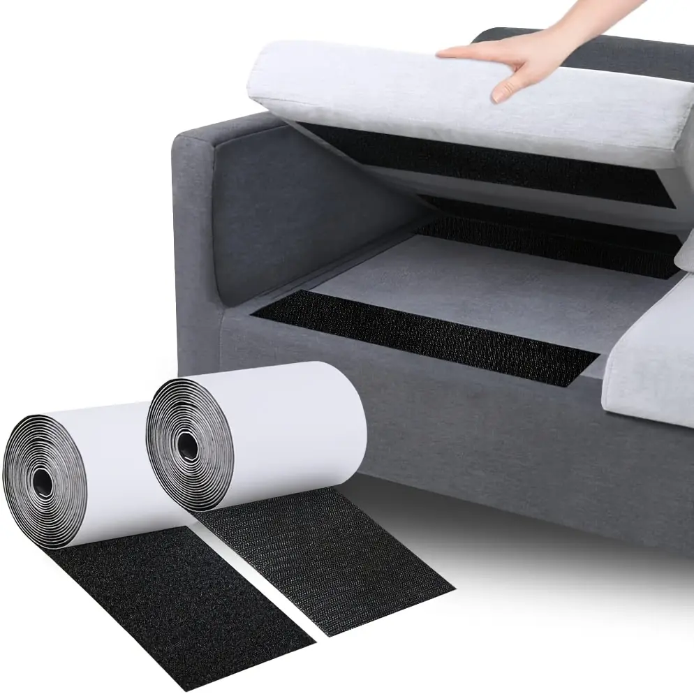 Heavy-Duty Double Stick Hook and Loop Tape (4.4''×6.5ft, Black) - No-Punch Adhesive Cushion Fixer for Couch Cushion Anti-Sliding, Carpet Rug Securing