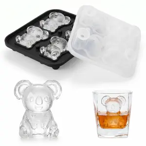 Koala Ice Cube Tray Mold - 3D Koala Shape Ice Cube Trays, Cute Ice Cube Molds for Whiskey Bourbon, 4-Hole Large Fun Shapes Ice Cube Trays, Funny Koala Gifts for Koala Animal Lovers Women Men