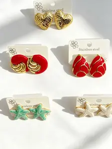 1 pair Gold Textured Heart Stud Earrings, 18K Gold Plated Stainless Steel Vintage Heart Earrings, Minimalist Love Jewelry for Women