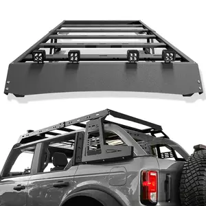 【EYOUHZ】Top Roof Rack Cargo Basket with LED Lights & Rear Window Panel Compatible with 2021-2025 Ford Bronco 4-Door Soft Top - Requires Hardtop Removal - Cargo Carrier Rooftop Luggage Holder