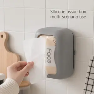 1 Pack Suction Cup Tissue Box, Modern Minimalist, No-Drill Wall-Mount Large Capacity Waterproof & Dustproof, for Bathroom Kitchen Bedroom Car Multi-Scene Use