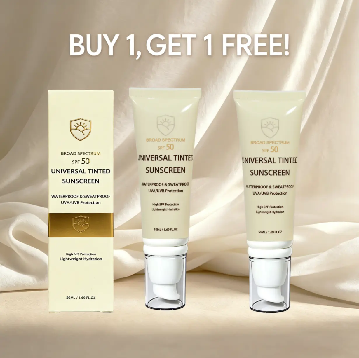 [BUY 1,GET 1 FREE]Daily Tinted Fluid Facial Sunscreen SPF 50 - Broad Spectrum Moisturizer Sun Protection, Even Skin Tone, Radiant Complexion, Beauty Products, Face, Radiant Skin, Tinted Fluid, No White Cast, Tone‑Up For A Fresh Look safe glow