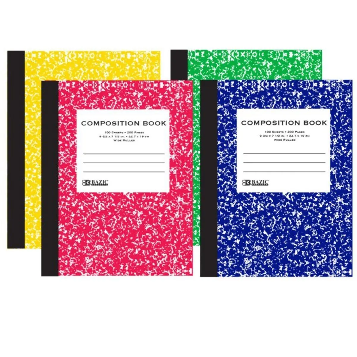 BAZIC Marbled Wide-Ruled Writing Notebook, 100 Sheets, Colorful Cover Notes, Office Stationery Case of 48
