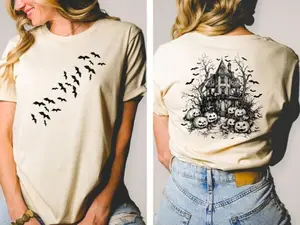 Comfort Colors Halloween Bats Shirt 2- Sides, Halloween Pumpkin Shirt, Halloween Party 2025, Gothic Haunted House Tee, Horror Night Tee, Unisex Tee
