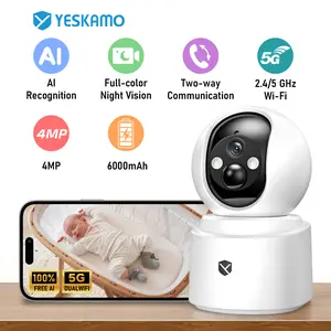 YESKAMO Portable Removable Wireless SecurityCamera,30 Days Long Battery Life (6000mAh) ,2.4K HDClear Picture WiFi Security with Spotlight and Two-WayAudio,Eesy To Install,Cloud/SD Storage Protection securitycameras for home