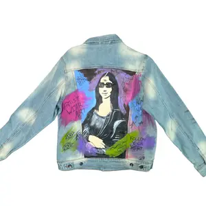 GRAFFITI SMILE CUSTOM DENIM JACKET Hand-Painted Acrylic Artwear Small Size Street Style Unique Wearable Art