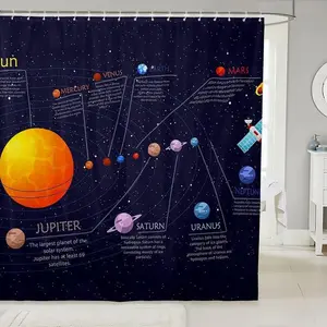 Outer Space Bath Curtain,Solar System Shower Curtain,Universe Planets Bath Shower Curtain Set,Galaxy Blue Purple Bathroom Accessories 72"x72" Washable