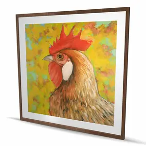 Begin Home Decor C1FM4848RYMFIG 48 x 48 in. Colorful Chicken - Rustic Framed Matted Print Wall Art for Home Decor