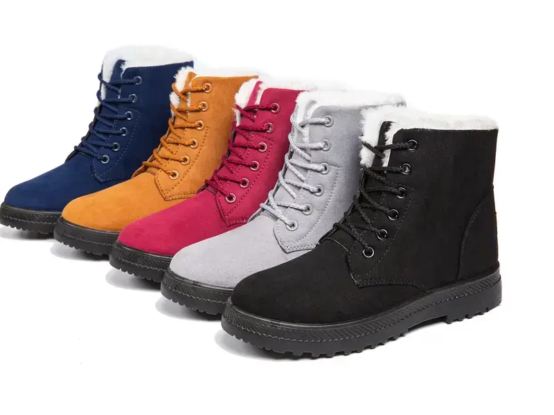 Women's Fleece-Lined Lace-Up Ankle Combat Boots, Lug Sole, Non-Slip, Fall Winter Outdoor Shoes