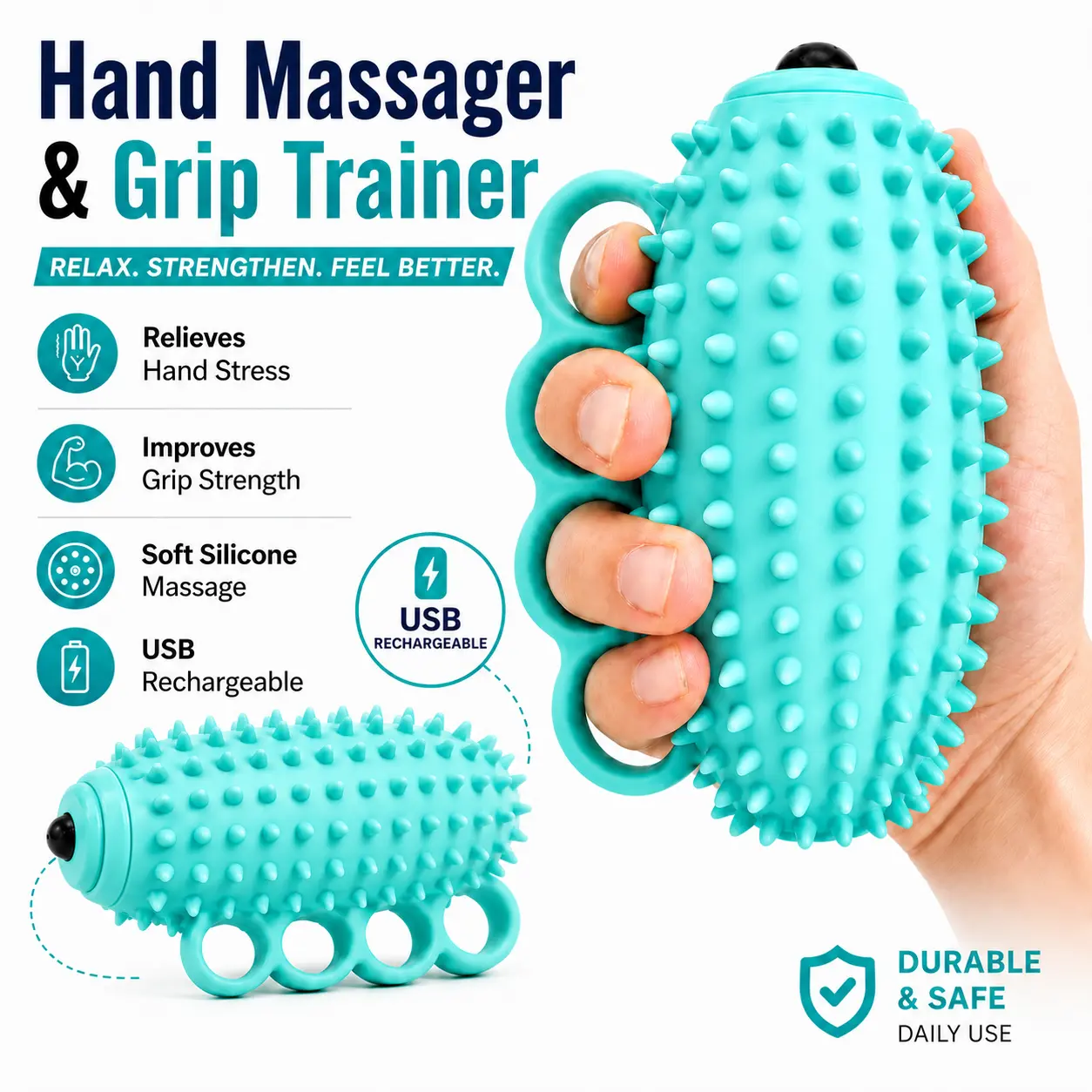 Rechargeable Portable hand massager, hand exercise ball, wireless, 1100 mAh battery, auto shut-off feature, suitable for everyday relaxation at home and in the office—an excellent gift for fathers, mothers, teachers, and yourself. Lightweight Daily