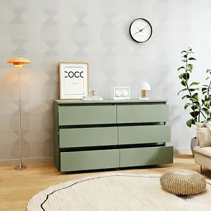 Sage Green 6-Drawer Dresser, Chest of Drawers with Gold Handles, Nature Inspired Dresser for Bedroom, Large Storage Cabinet for Clothes Organization & Home Decor