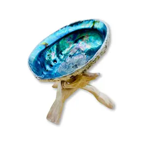 Smudging Stand with Abalone Shell and Hand Carved Wooden Tripod (5 - 6 inches) - Traditional Decor Sage Smudge Bowl Spiritual Work Loose Leaf Fresh