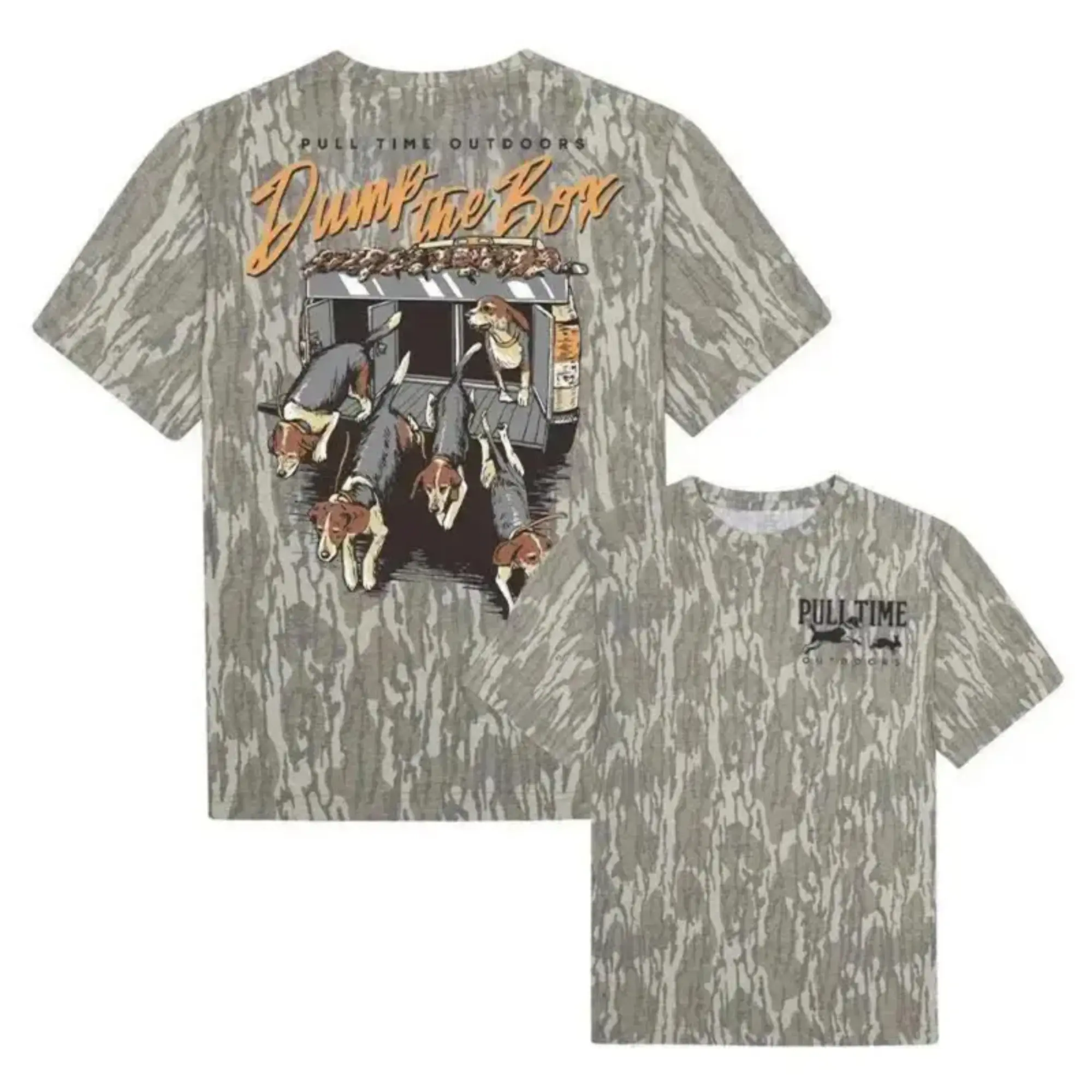 Pull Time Outdoors Dump The Box Camouflage Mossy Oak Bottomland Tee - Hunting Camo Shirt, Soft Cotton Breathable, Hiking Camping T-shirt, Full Size S-5XL