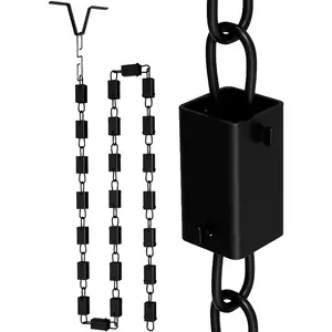 1Pc 8.5FT Square Black Rain Chain for Gutters, Durable Powder-Coated Aluminum Adjustable Rain Catcher Chain for Outdoor Use
