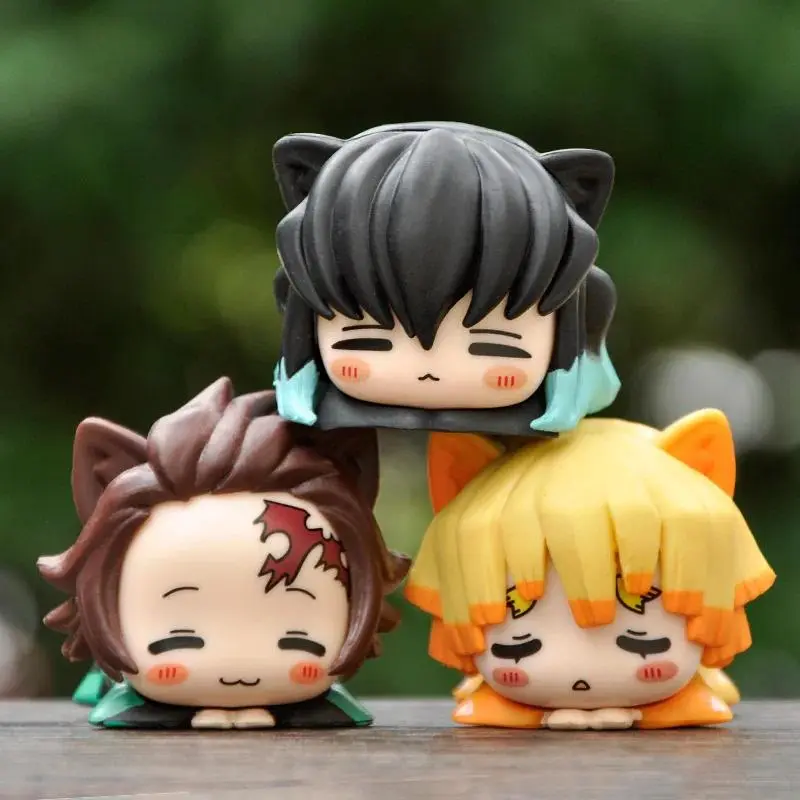 6pcs Demon Slayer Lying Down Statues Cartoon Tanjiro Nezuko Yuzuki Miho Figurines Kawaii Action Figures Home Decor Anime Gifts