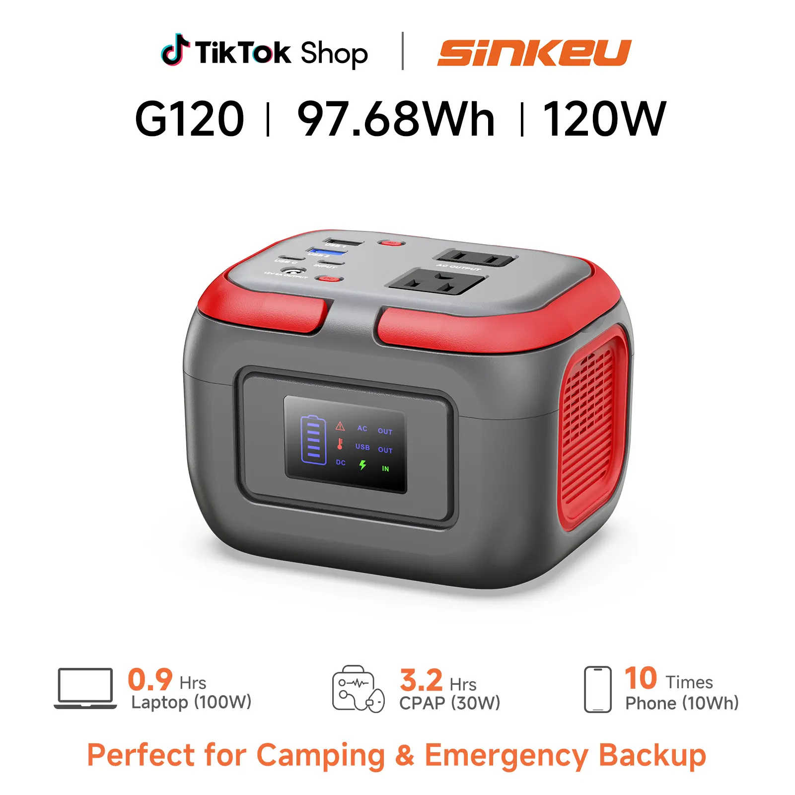 【sinkeu】120W Portable Power Station, 97.68Wh with AC Outlet + USB-C ，Outdoor Power Bank Generator for Camping, Van Life & Home Emergencies Bateria Portatil Emergency Power Outage Battery Backup Power Supply Chargeable Portable Battery