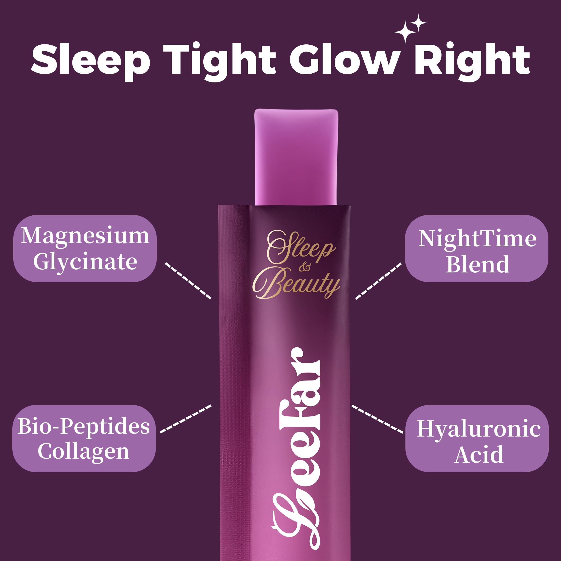 LeeFar Sleep & Beauty Collagen Jelly – 1800mg Bio-Peptides Collagen + Nighttime Blend | Magnesium Glycinate, L-Theanine, Hyaluronic Acid | Restful Sleep, Skin Elasticity & Hydration, Collagen Formation for Hair, Skin & Nails | Grape Flavor |15 Stick Packs