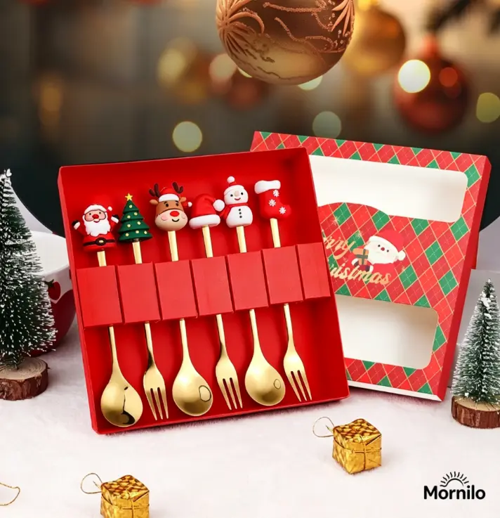 6PCS Christmas Stainless Steel Spoon Set, Cute Xmas Coffee Tea Dessert Spoons, Holiday Stirring Spoons for Coffee, Tea, Soup, Milkshake & Jam, Christmas Table Decor, Party Favors, Kitchen Gift